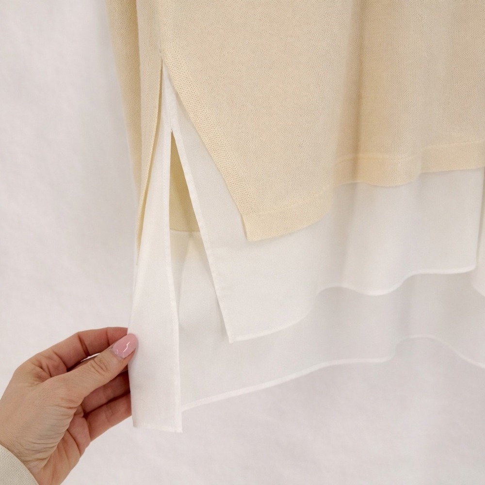 Lauren Ralph Lauren Sweater Women PS Cream Silk Blend Layered Preppy Minimalist - Picture 3 of 9